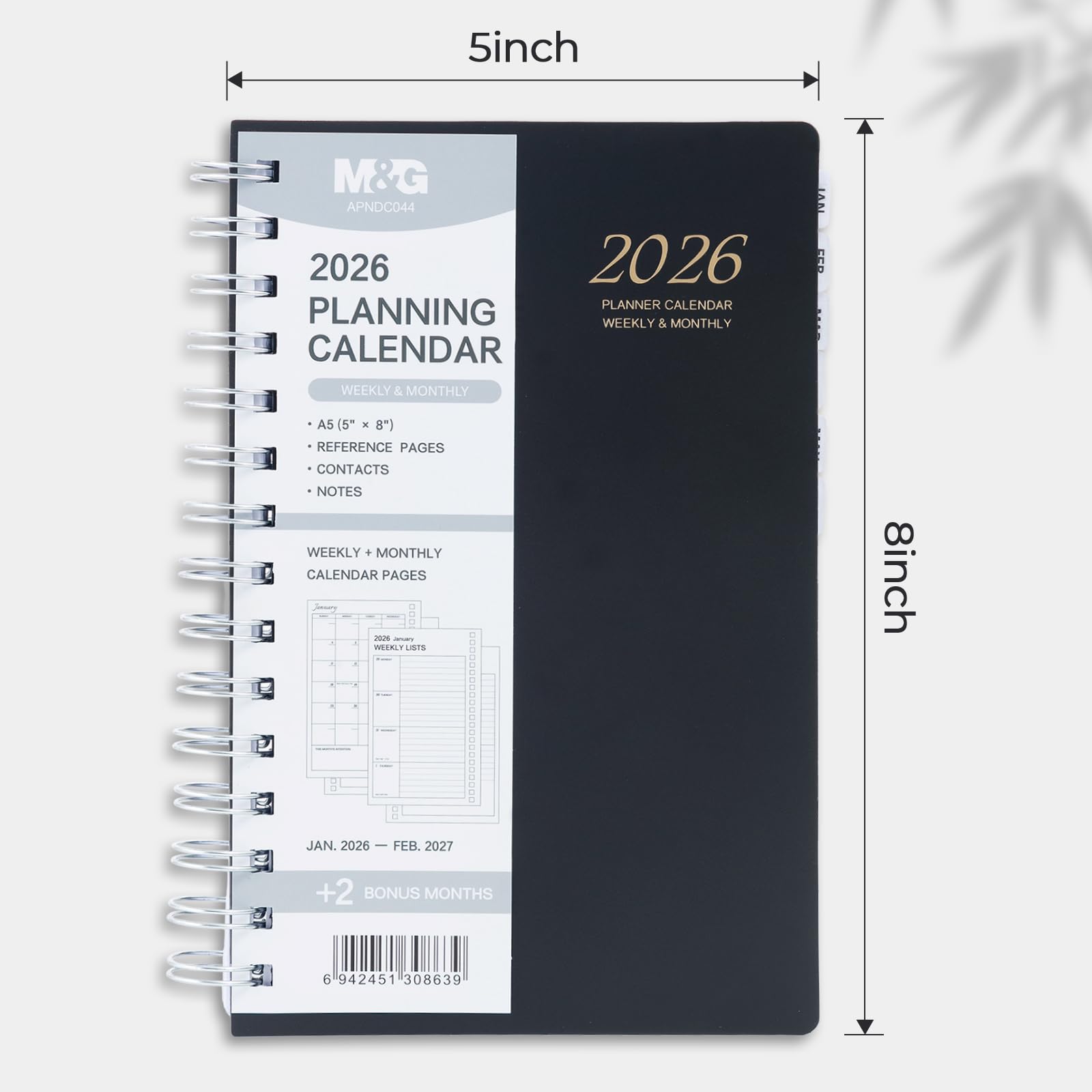 M&G Planer 2026, Wochen- und Monatsplaner, Januar 2026 - Feb 2027, Agenda-Buch mit monatlichen Registerkarten für Schule, Arbeit, Zuhause, A5, 20,3 x 12,7 cm