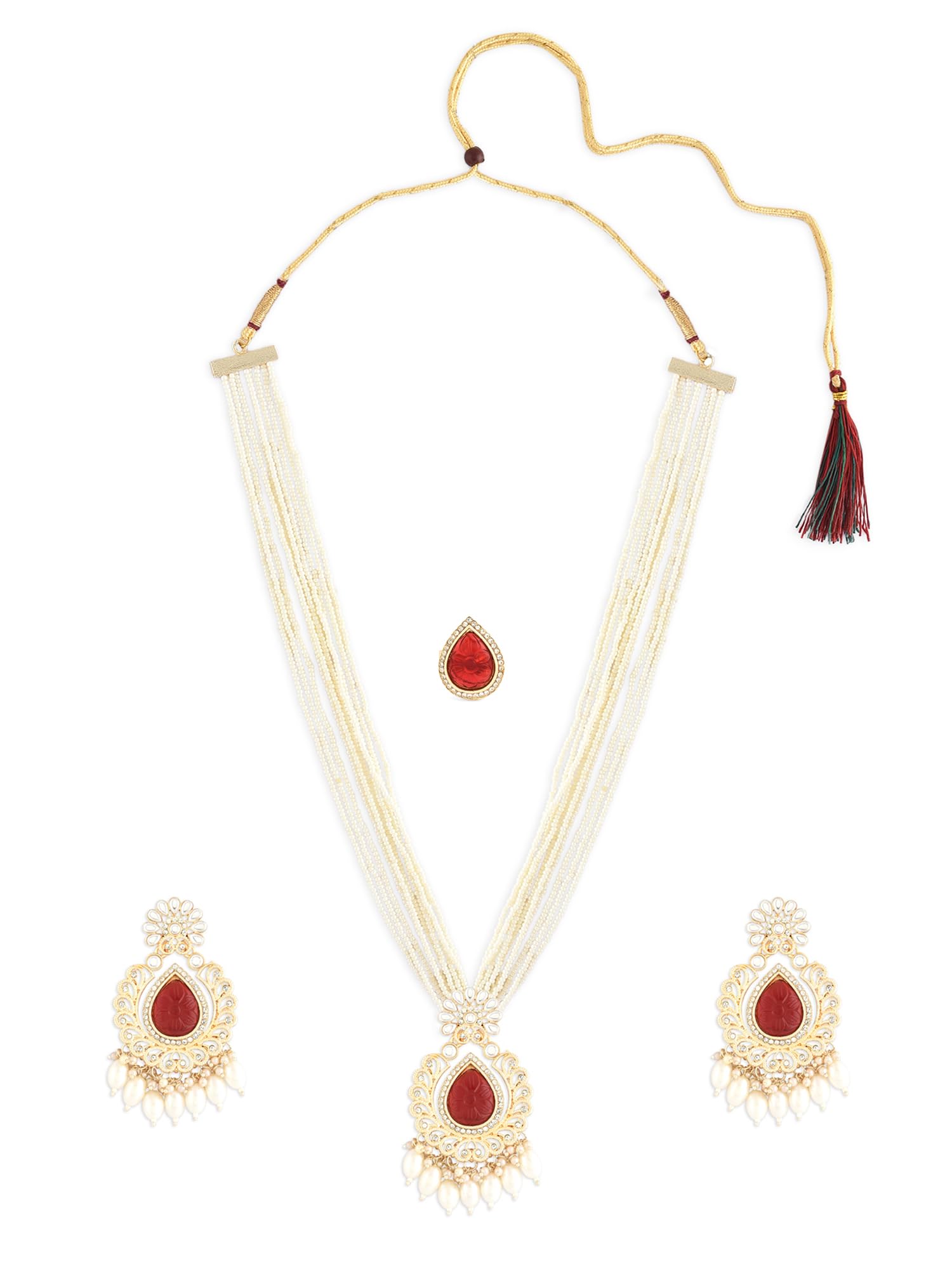 See full amazon price history chart for ZAVERI PEARLS Red Stones Long Multistrand Beaded Necklace Earring & Ring Set For Women -ZPFK16170 ZAVERI PEARLS Red Stones Long Multistrand Beaded Necklace Earring & Ring Set For Women -ZPFK16170 (B0C9QBC3BH) Amazon Price History, Amazon Price Tracker