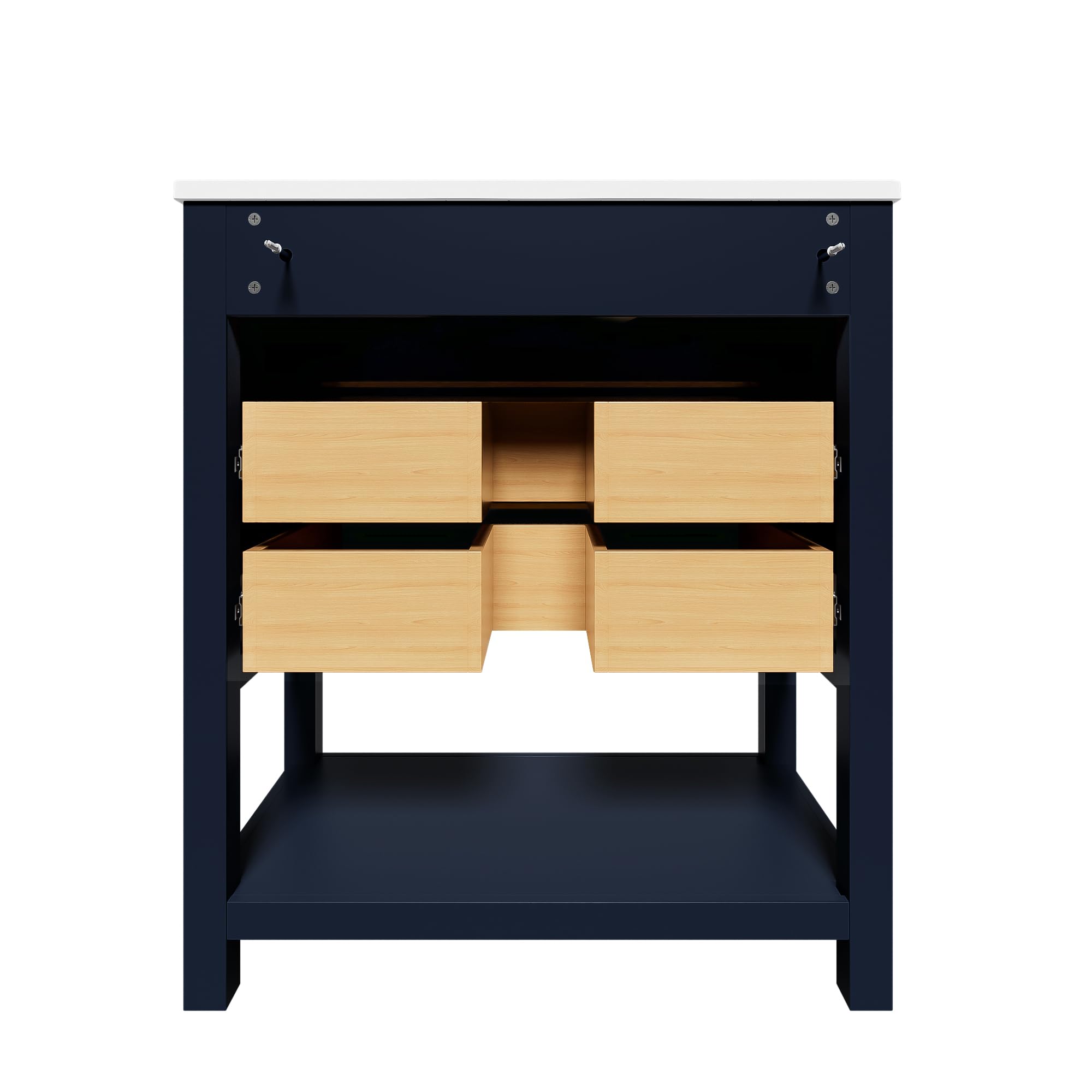 Lexiou Mueble de baño con lavabo de cerámica, mueble de baño independiente con 2 cajones y compartimento abierto, asas doradas, sin grifo ni desagüe (negro y azul)