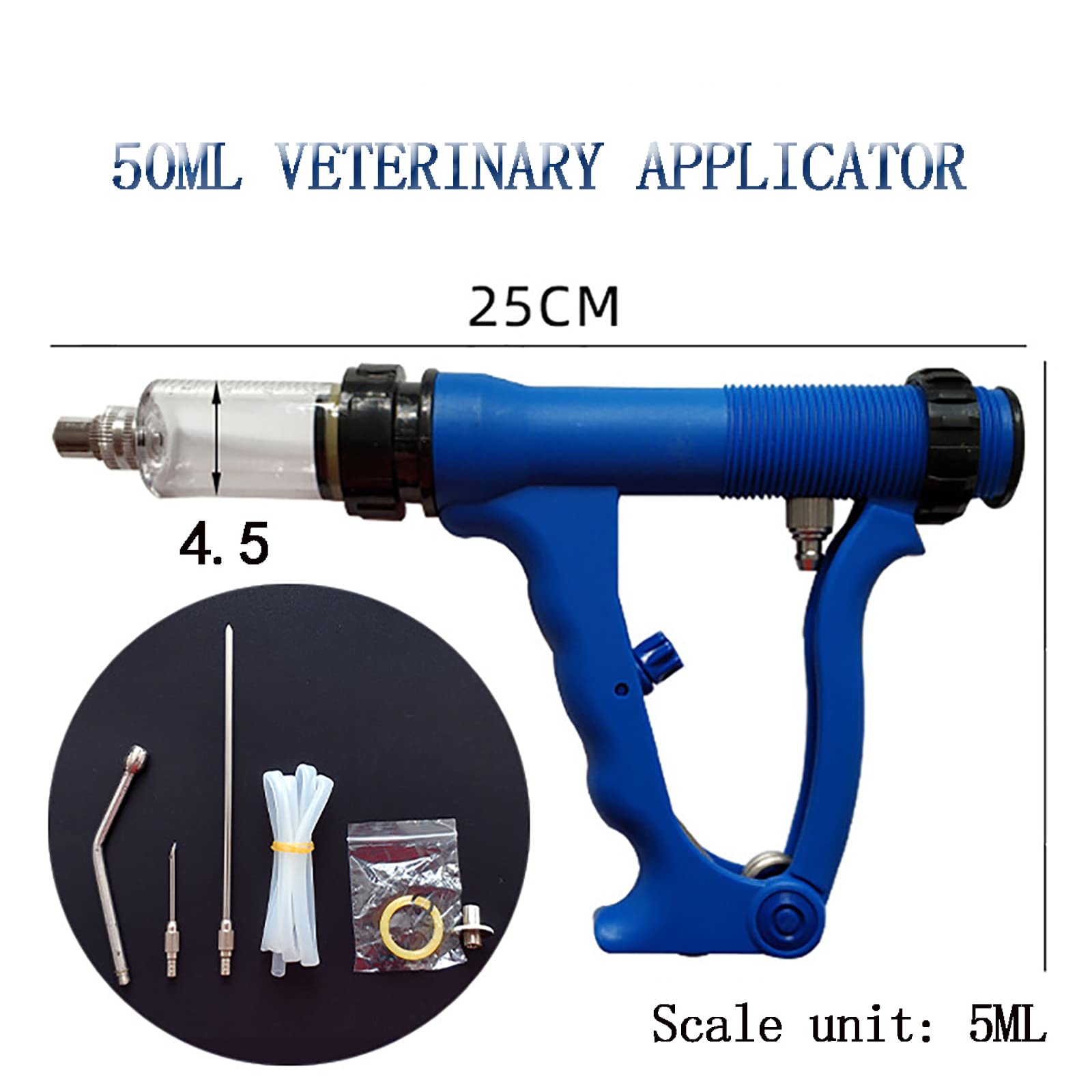 Generico Siringa Veterinaria A Dosaggio Continuo, Ago Metallico Regolabile, Strumento per La Somministrazione di Farmaci A Prova di Morso, Farmaco per Animali da Allevamento (50ml)