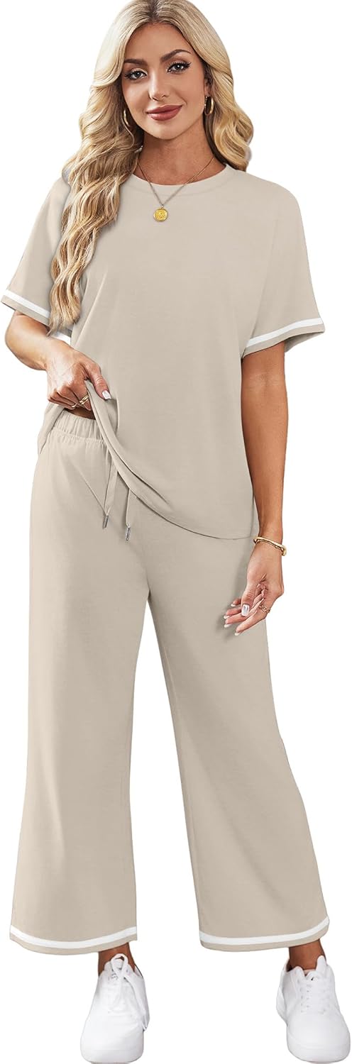 SAMPEEL 2 Piece Sets for Women Casual Summer Travel Vacation Outfits Short Sleeve Lounge Set - Image 4