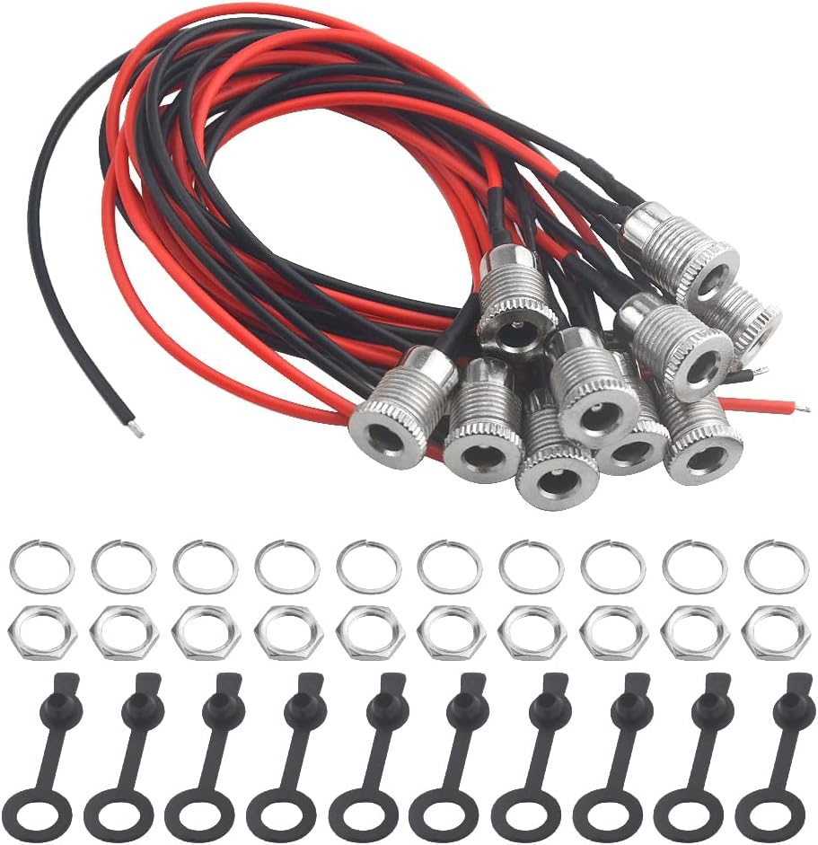 10 Conectores DC 5.5x2.1mm Jack Hembra con Tapa Impermeable