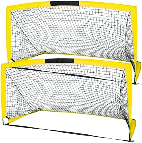 HITIK Soccer Goals, Set of 2- Size 6'x4'FT Portable Foldable Soccer Nets with Carry Bag for Games and Training for Backyard for Kids and Teens（Yellow）