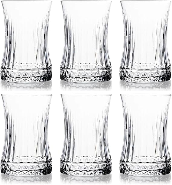 6’ Crystal Patterned Glass Tea Cup Set – 160ml Thin Waist Modern Design – Heat Resistant Glass Cup – Tea and Coffee Cup for Stylish and Elegant Presentation