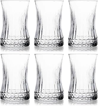 6’ Crystal Patterned Glass Tea Cup Set – 160ml Thin Waist Modern Design – Heat Resistant Glass Cup – Tea and Coffee Cup for Stylish and Elegant Presentation