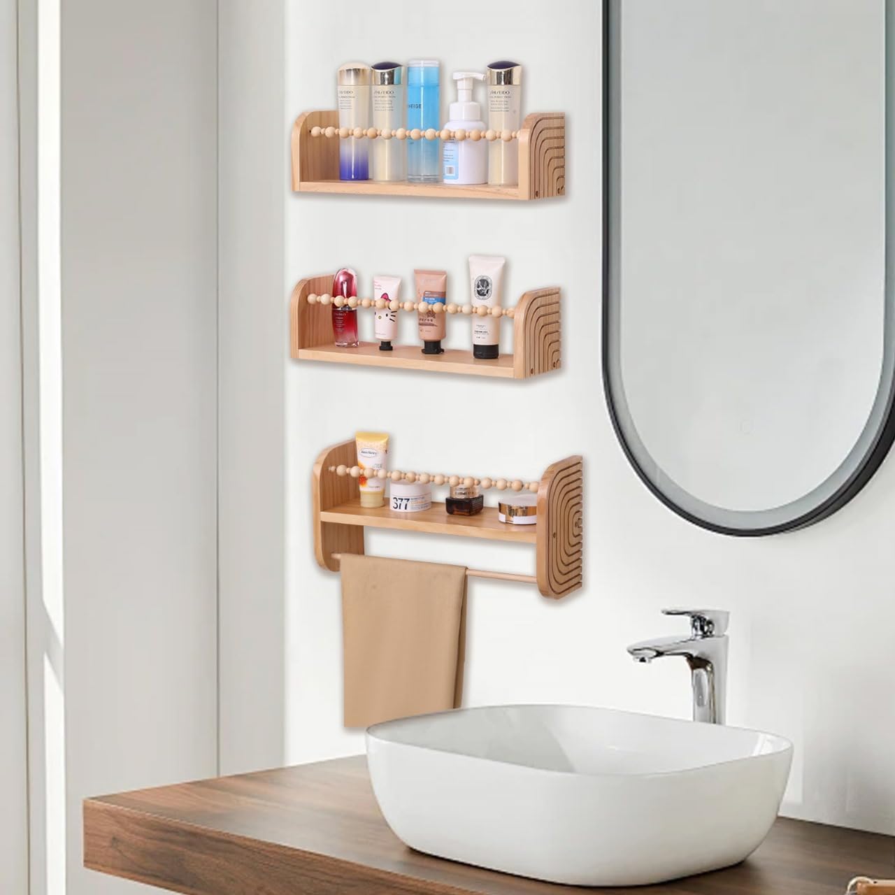 SAG's store Floating Nursery Shelves - Set of 3 Natural Wood Wall-Mounted Bookshelves for Kids Room, Baby Room, Nursery Decor - 15.7" Wide, Solid Wood Shelves for Books, Toys, and Decor Storage