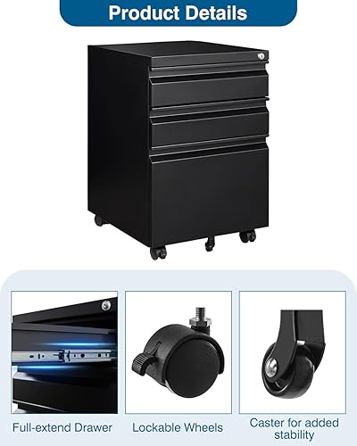 Miniatura 14 de Archivador de 2 cajones con cerradura, archivador de metal debajo del escritorio para tamaño carta/legal/A4, gabinete móvil de oficina en casa