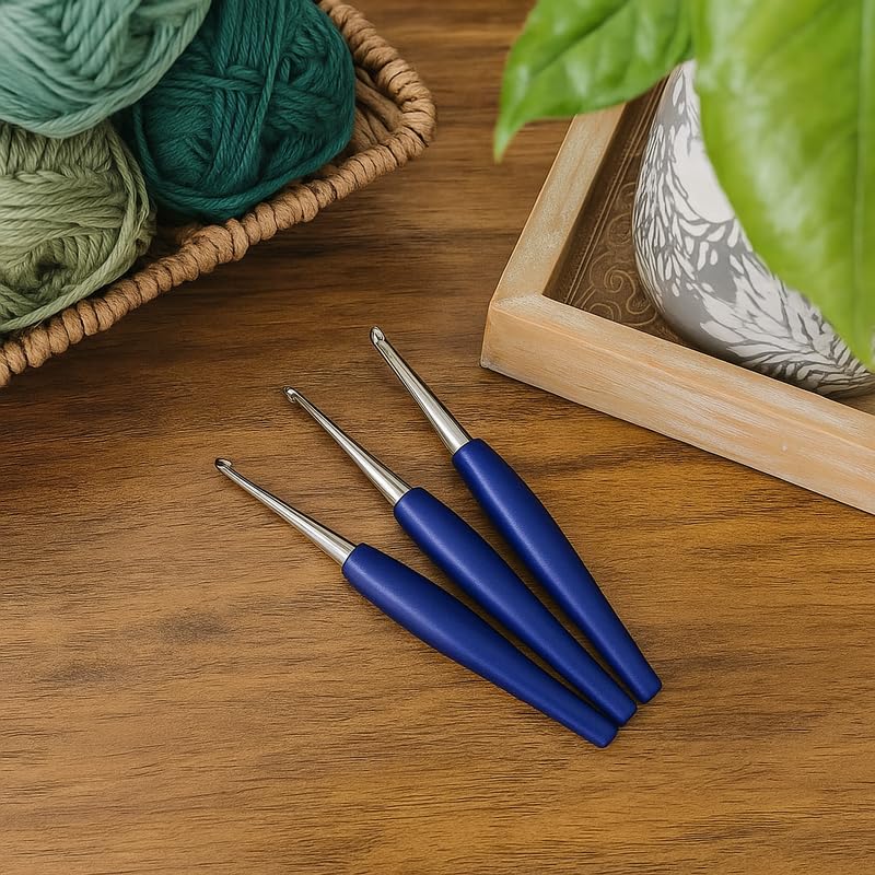 Image of Furls Crochet Hook, Odyssey Navy Blue, Nickel Plated Tip for Effortless Glide, Ergonomic Handle Crochet Hooks 7 inch (Odyssey Navy Blue, N - 9.00mm)