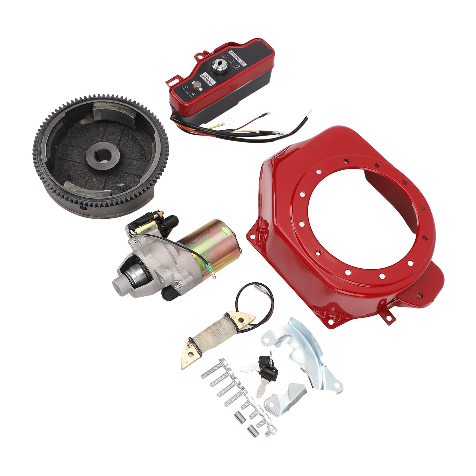 Kit de Arranque Eléctrico para Motores GX160 GX200 de 4 Tiempos, Interruptor de Arranque, Cubierta del Volante de Encendido del Motor de Arranque, Metal ABS, Varios
