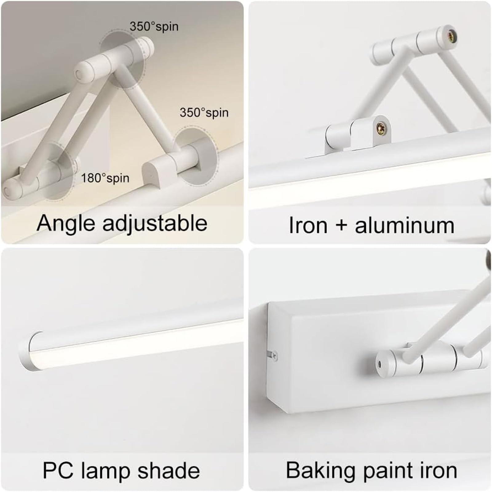 LED Lampada da Parete Bagno Specchio Luce da Parete Regolabile Girevole Applique da Parete Moderno Interno Semplice Alluminio Illuminazione da Parete per Soggiorn Balcone (Bianco Luce Neutra,40cm)