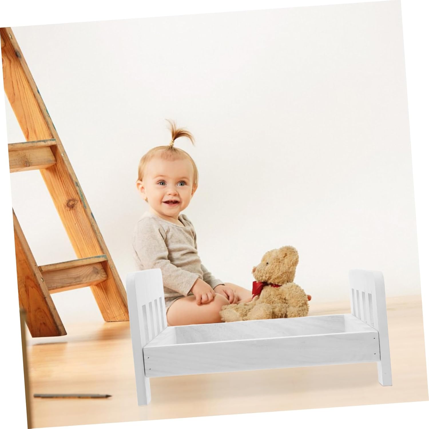 Newborn Photography Props Rustic Mini Doll Bed Creative Display for Photoshoots Design for Photo Props for Newborn and Birthday Sessions