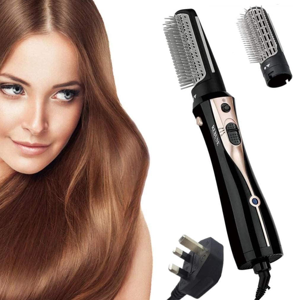 RE-2078-2 1200W Hair Dryer Brush 3 In 1 Hot Air Styler Straightening & Curling Fast Heating (3s) Hair Styler with 2 Brushes