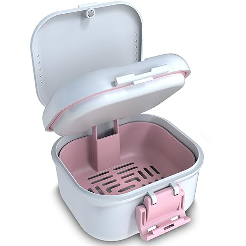 BVN Vaso de prótesis a prueba de fugas, almacenamiento de transporte mejorado, caja de baño para dentaduras postizas con filtro, taza de dentadura