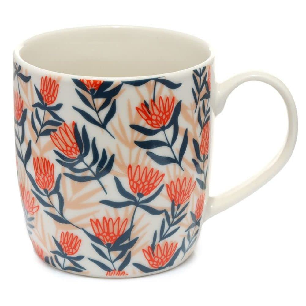 Puckator Protea Flower Pick of the Bunch Botanical Porcelain Mug Coffee Tea Cup, Food Dishwasher & Microwave Safe, Home Office Work, Multicolour