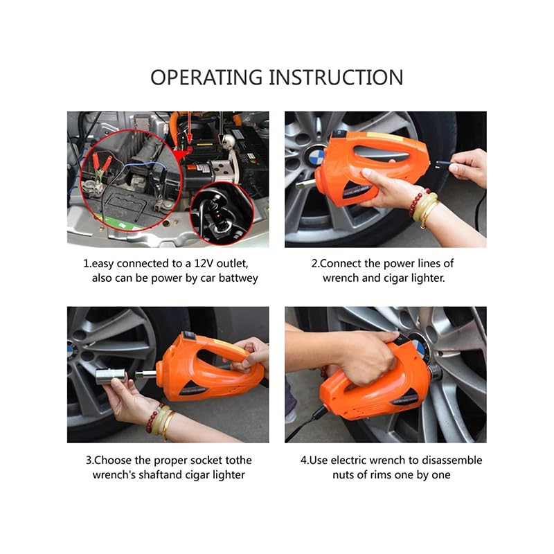 Clé à Choc 2 en 1 12V 80W, Boulonneuse à Choc Électrique 350N.m, Visseuse à Choc Vitesse à Vide 10500 Tr/min, Outil Multifonction avec Accessoires Complets