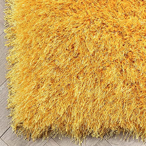 Image of Carpet for Living Room, 4x4 (Square) Feet Yellow Solid Plain Modern Polyster Luster Shaggy Ultra Thick and Pluffy Soft Shag Area Rug for Your Bedroom, Kid Room, Office and Home