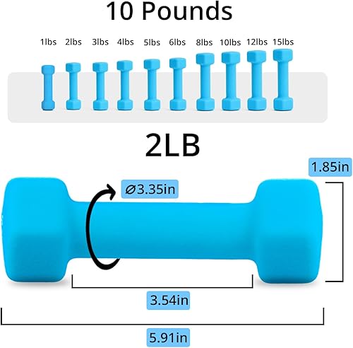 Miniatura 2 de Portzon Mancuernas con Pesos 10 Opciones de Colores Compatibles con Juego de 2 Mancuernas de Neopreno, 1-15 Libras, Antideslizantes, No se Ruedan,