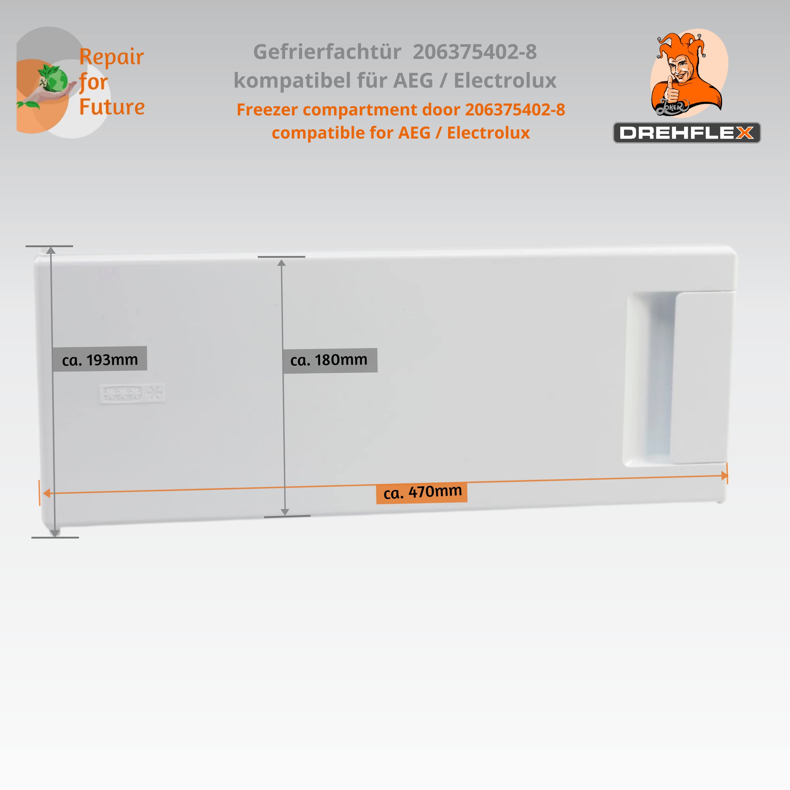 Gefrierfachtür 47,0 x 19,3 cm für AEG/Electrolux Teile-Nr. 206375402-8