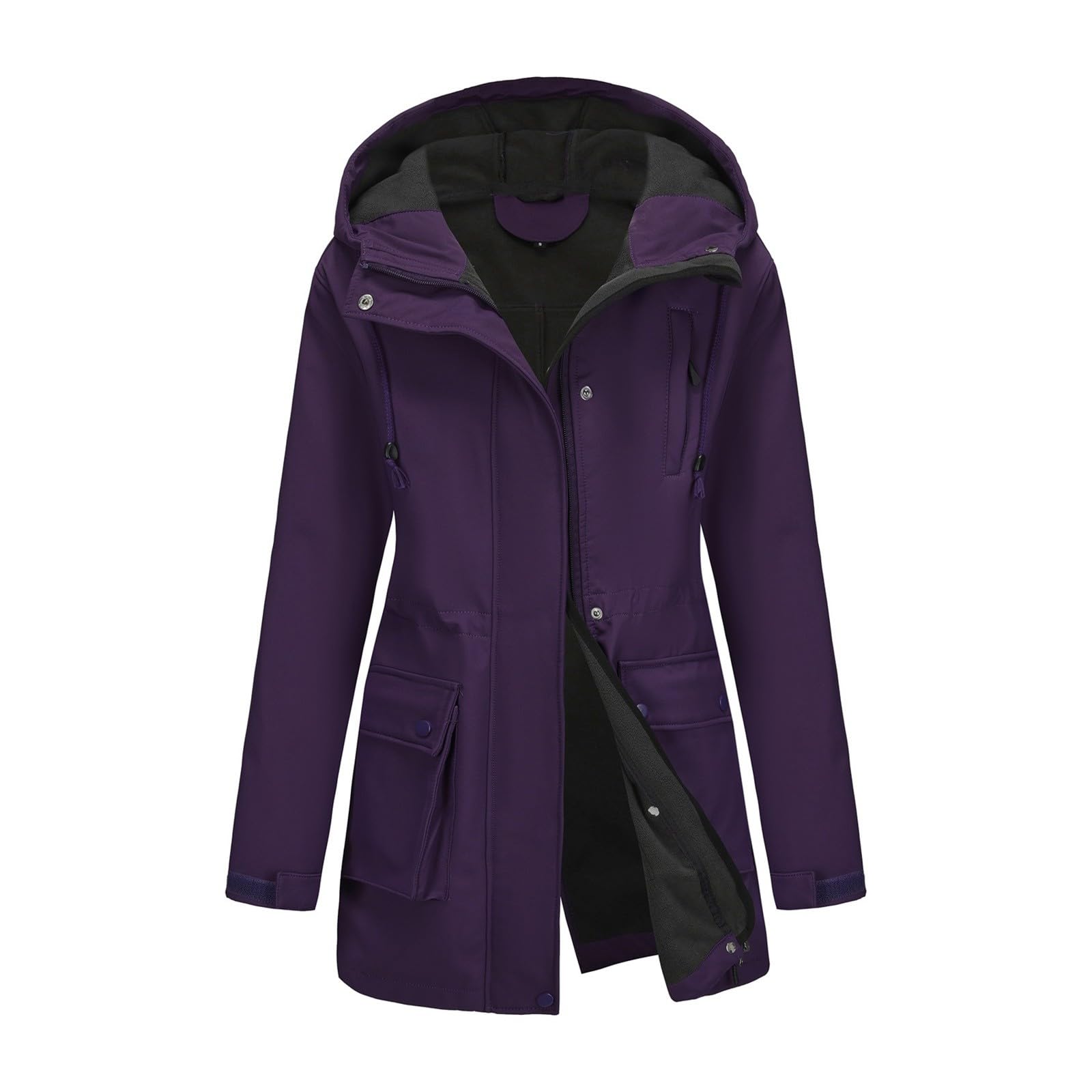 Giacca antipioggia da donna, lunga, impermeabile, foderata, 2 in 1, impermeabile, traspirante, parka antivento, taglie grandi, giacca softshell con cappuccio, giacca per il tempo libero sportiva