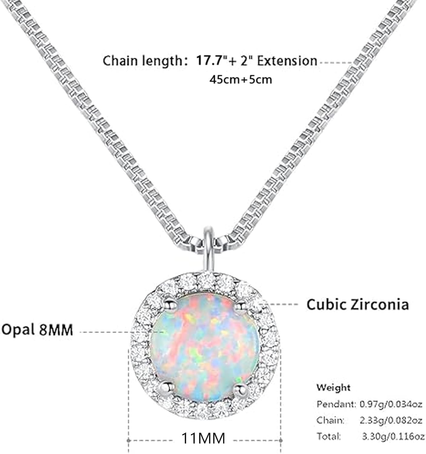 Jewelry sets for Women, Silver Necklace and Earring set 18k White Gold Plated Opal Halo Pendant Necklace and Stud Earrings for Women - Image 2