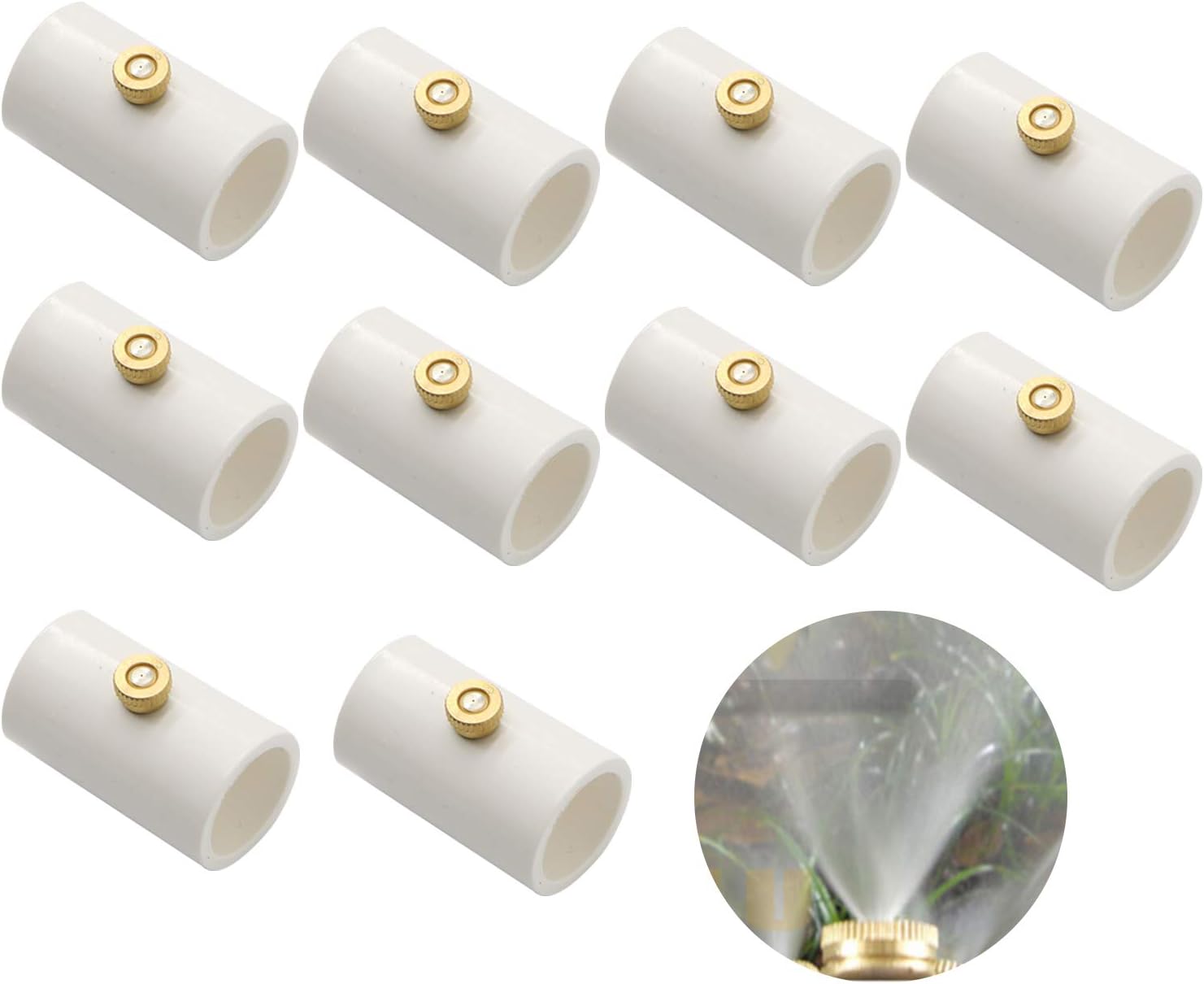 KUWAN 1/2 Inch PVC Pipe Coupling with Brass Nozzle Mister Nozzle (10 pcs Couplings)