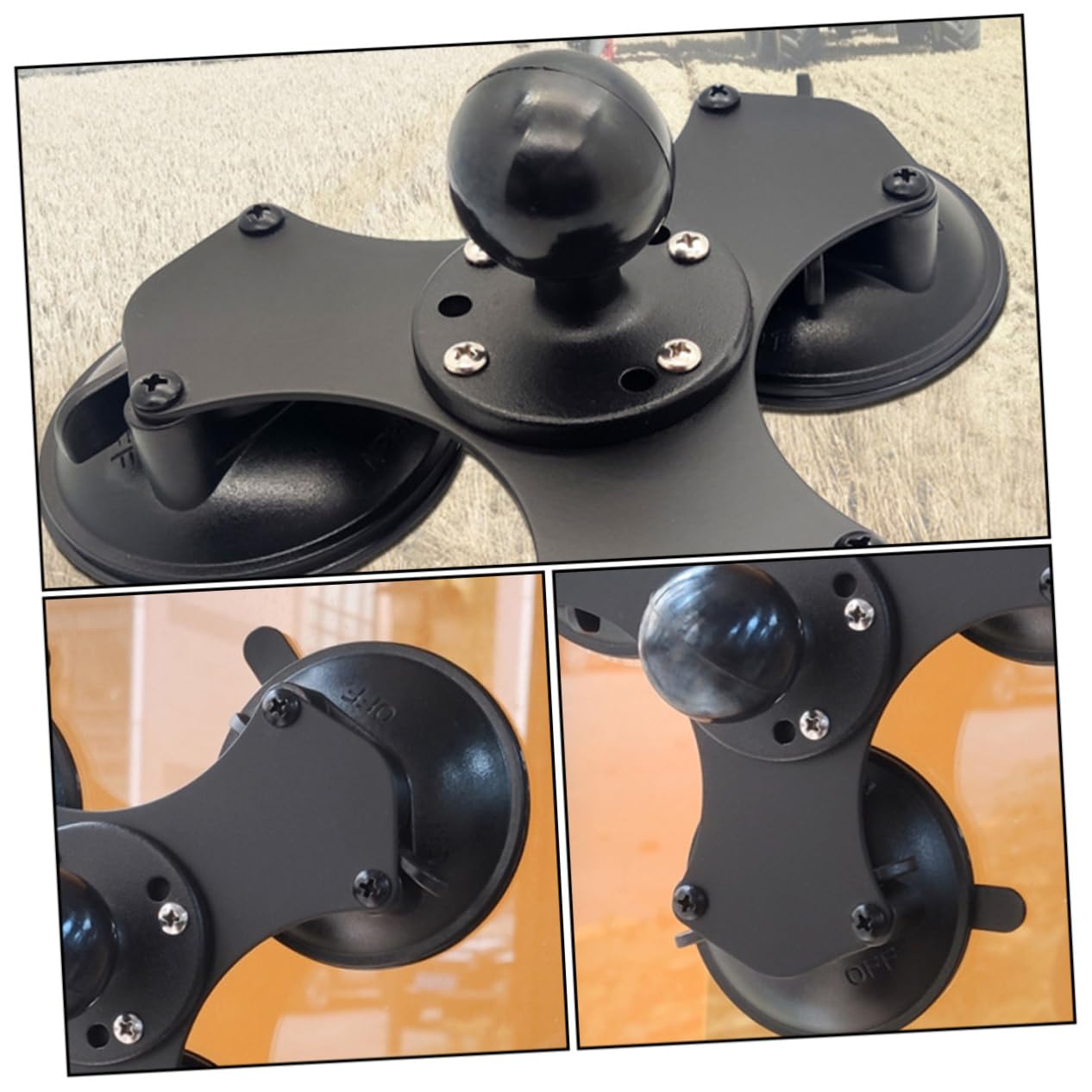 Gatuida Soporte con Triple Ventosa Ajustable para Parabrisas Base de Succión Bloqueable Montaje Seguro Rayaduras para Dispositivos Superficies