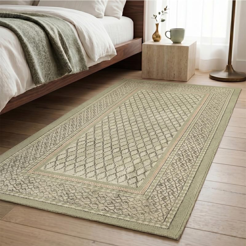 Peepul Tree Hand Block Printed Cotton Rugs 3x5 feet (Aqua Green) for Living Room |Modern Durries for Living Room | Cotton Carpets/Floor Rug for Bedroom | Home Decor Gift Items-image-23