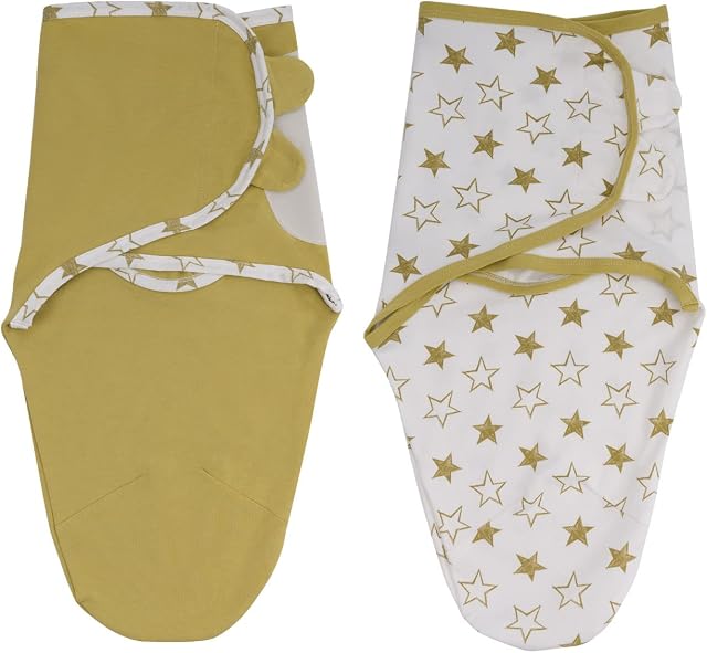 ZIGJOY Baby Swaddle Blanket Adjustable 2 Pack Newborn Swaddle Wrap 100% Breathable Organic Cotton Infant Sleep Sack for Baby Girl and Boy 0-3 Months Yellow