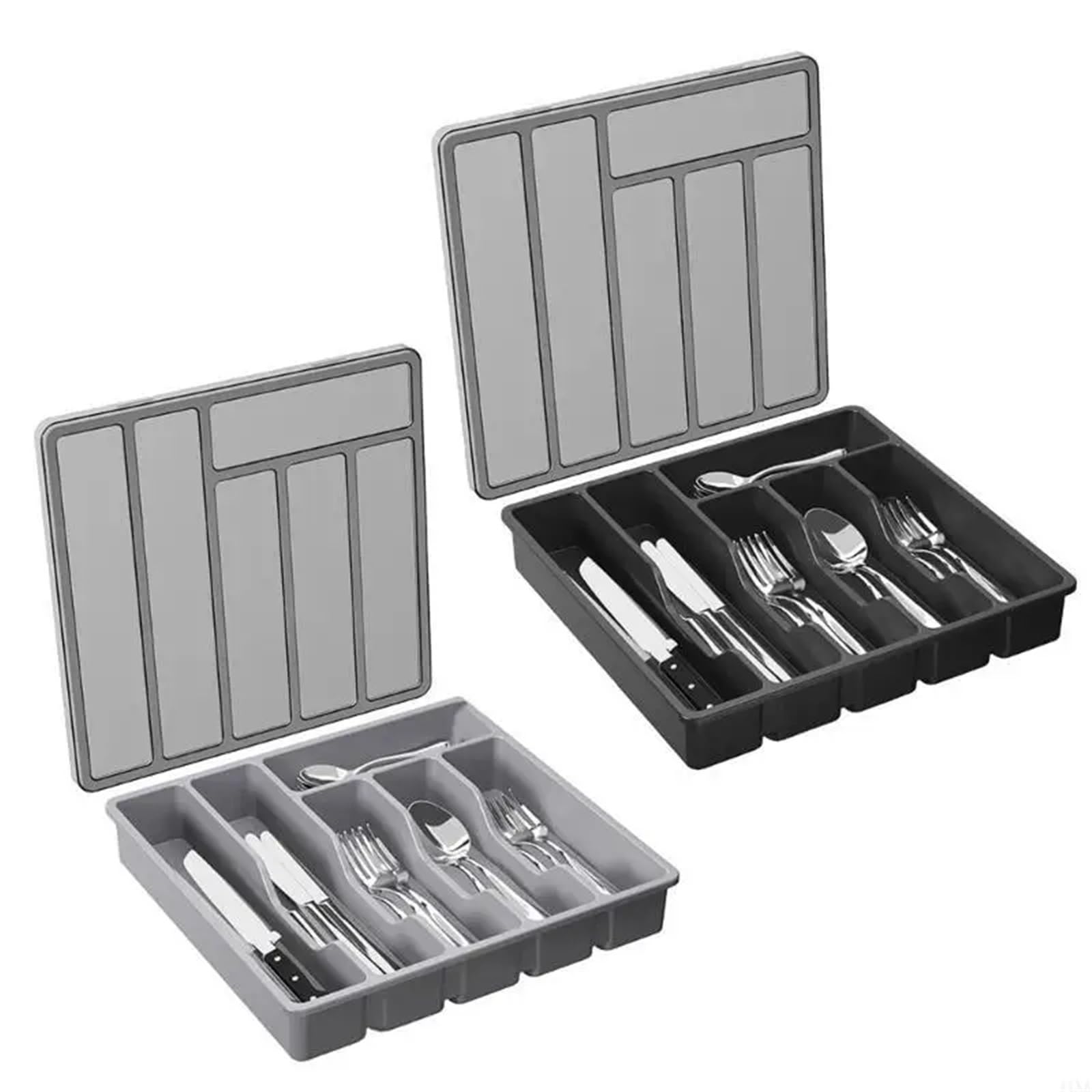 Cubertero Cajon Organizador de cajones for cubiertos, versátil, con tapa(Grey)
