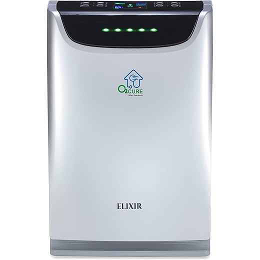 O2Cure Elixir Air Purifier for Home with HEPA Filter & Humidifier | 6 Stages of Air Purification Eliminates 99.99% of Pollutants | 7 Years Warranty | 36D x 20W x 57H cm | 1 Unit | Metallic Grey