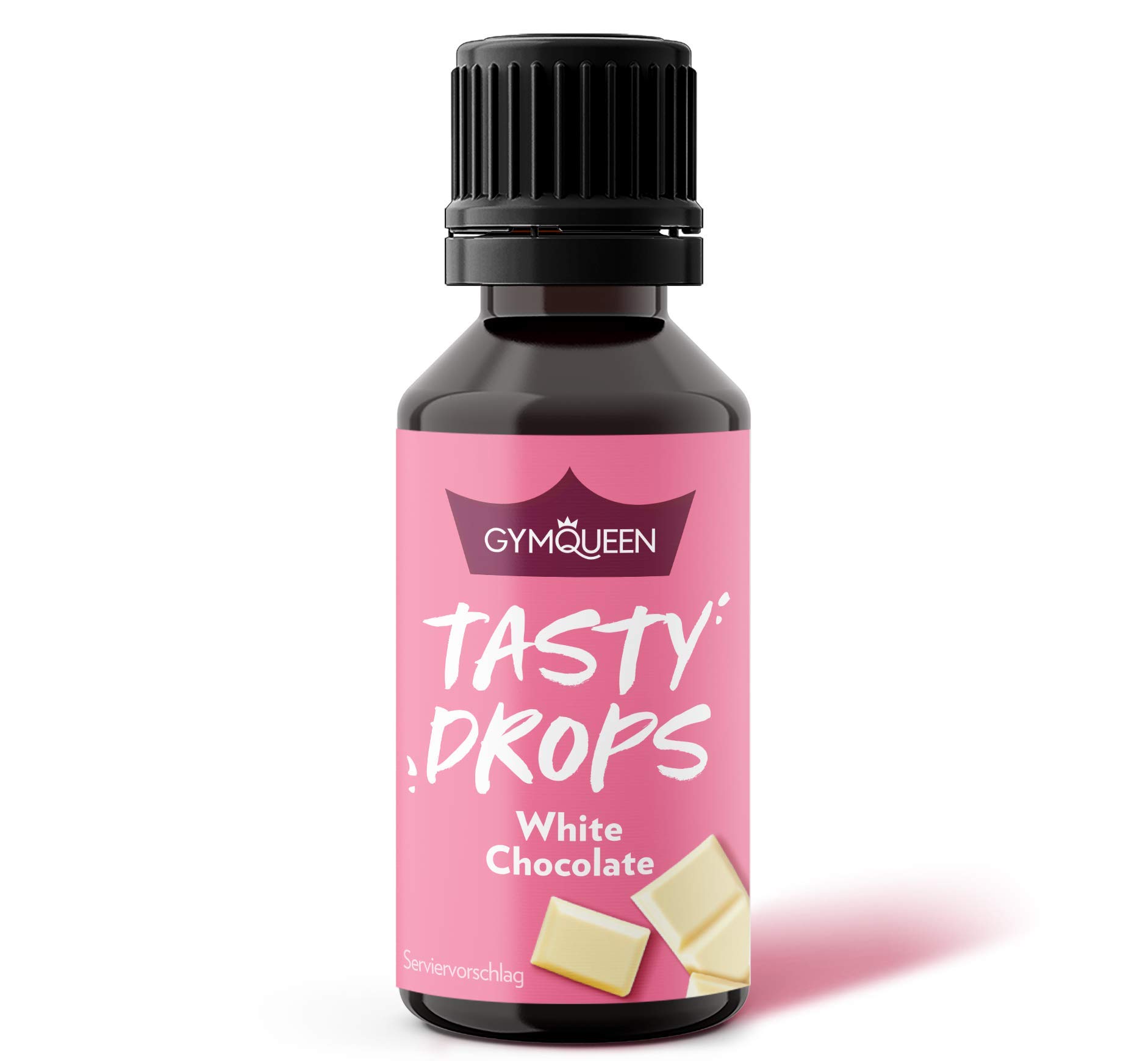 GymQueen Tasty Drops 30ml, Gotas de sabor sin calorías, sin azúcar y sin grasa, Gotas aromáticas para endulzar alimentos, Gotas de sabor sin colorantes artificiales, Chocolate blanco