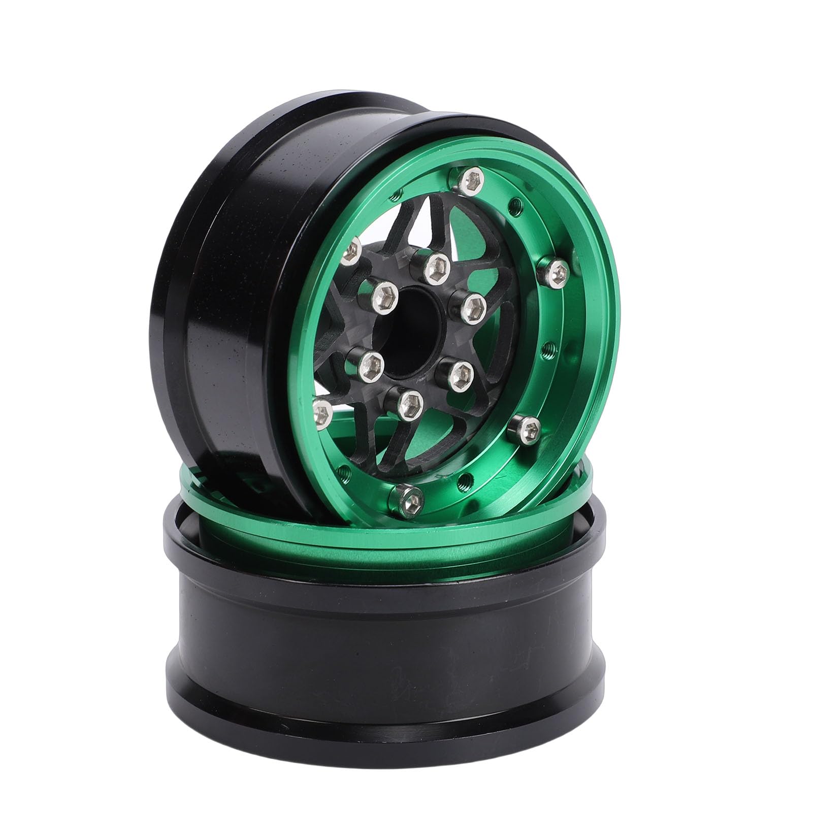 4 Llantas de Aleación de Aluminio RC Crawler, Ruedas 1.9 Beadlock Ligeras Mecanizadas CNC con Fijación de Tornillo de 4 Agujeros para 1/10 Axial SCX10 Wraith RC Crawler (Green)