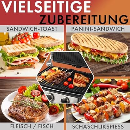 ProfiCook® Kontaktgrill für fettfreies Grillen | Elektrogrill für z.B. Panini, Steaks, Toasts | Elektro Grill mit stufenlos regelbarem Thermostat | Barbecue Grill mit 180° Öffnung | 2000W | PC-KG 1264 – Bild 5