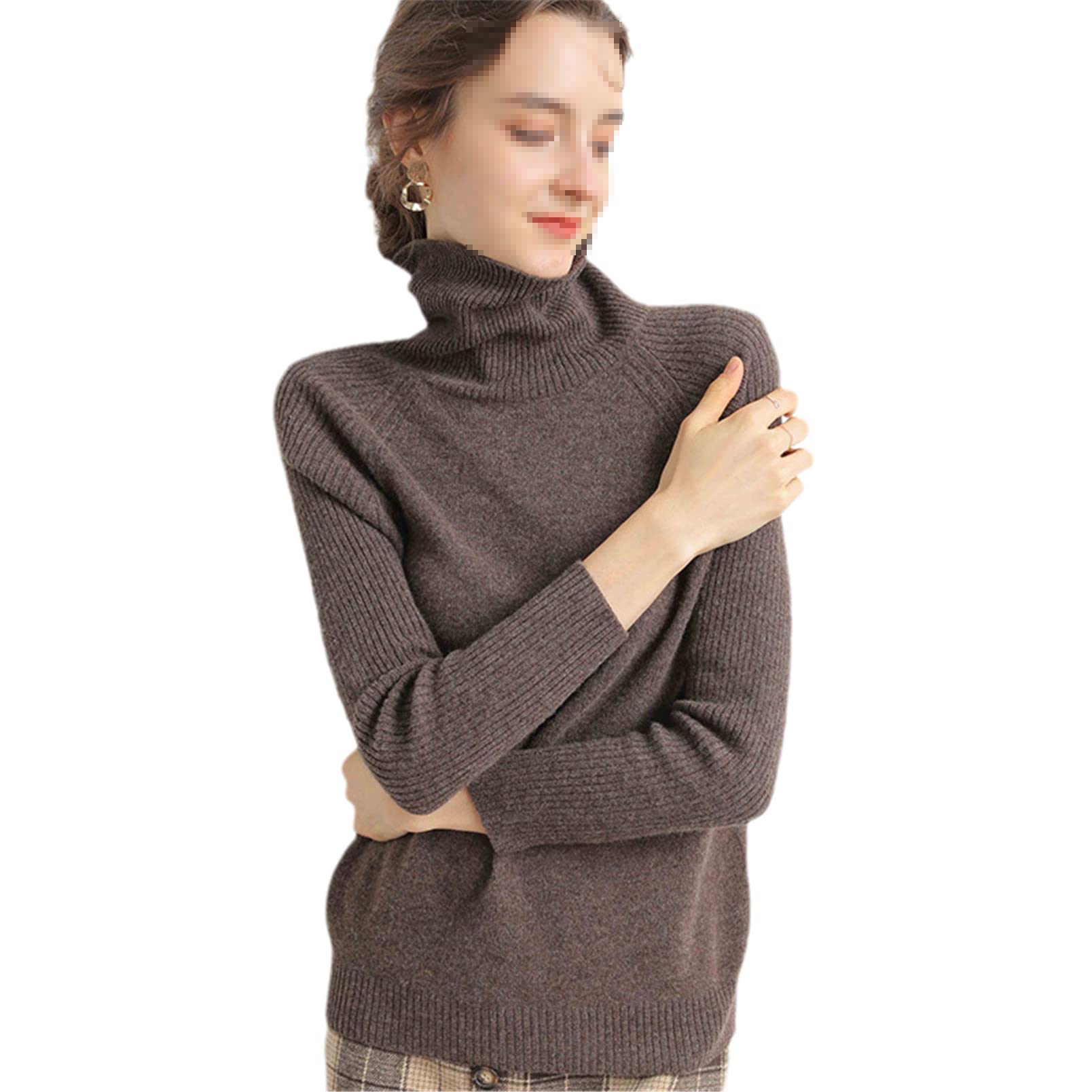 Jersey de cachemira de las mujeres suéter de cuello alto manga larga jersey de punto
