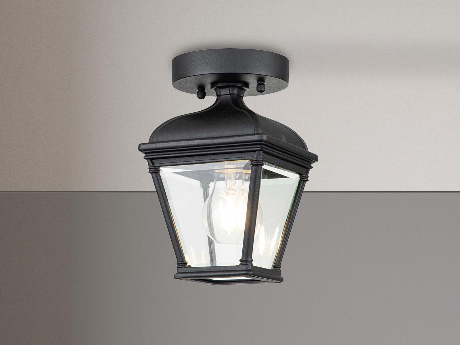 Außen Deckenleuchte im Landhausstil, Laterne mit Echtglas Höhe 22,5cm