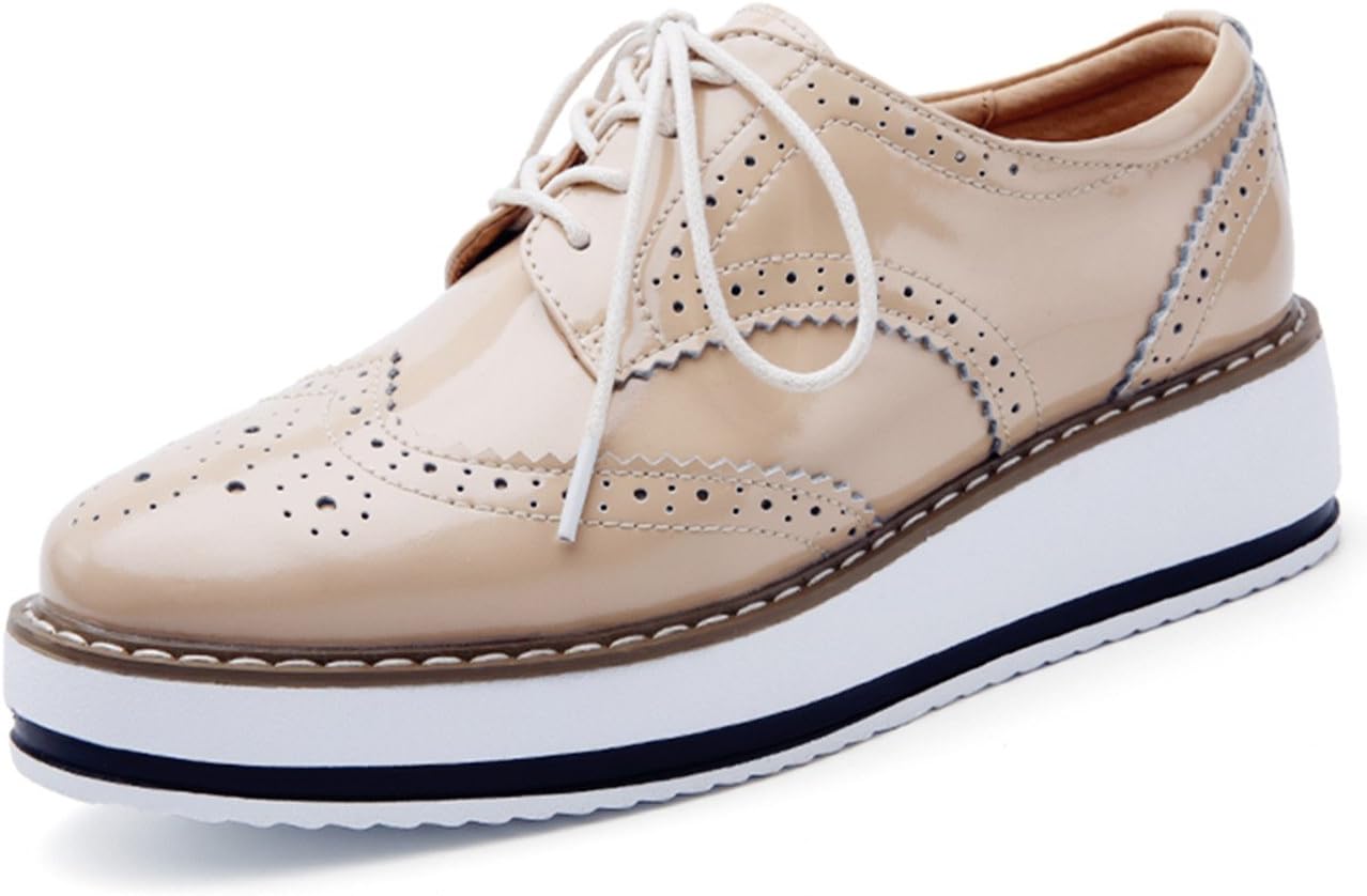 Women's Platform Lace-Up Wingtips Square Toe Oxfords Shoe