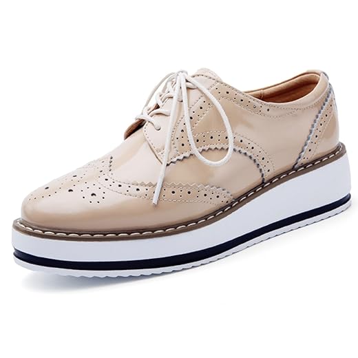 DADAWEN Women's Platform Lace-Up Wingtips Square Toe Oxfords Shoe