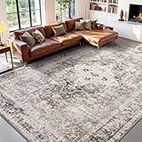 YOH Boho Washable Rug 8x10, Charcoal Gray Vintage Non Slip Area Rug, Distressed Indoor Carpet for Living Room Bedroom Kitchen Office