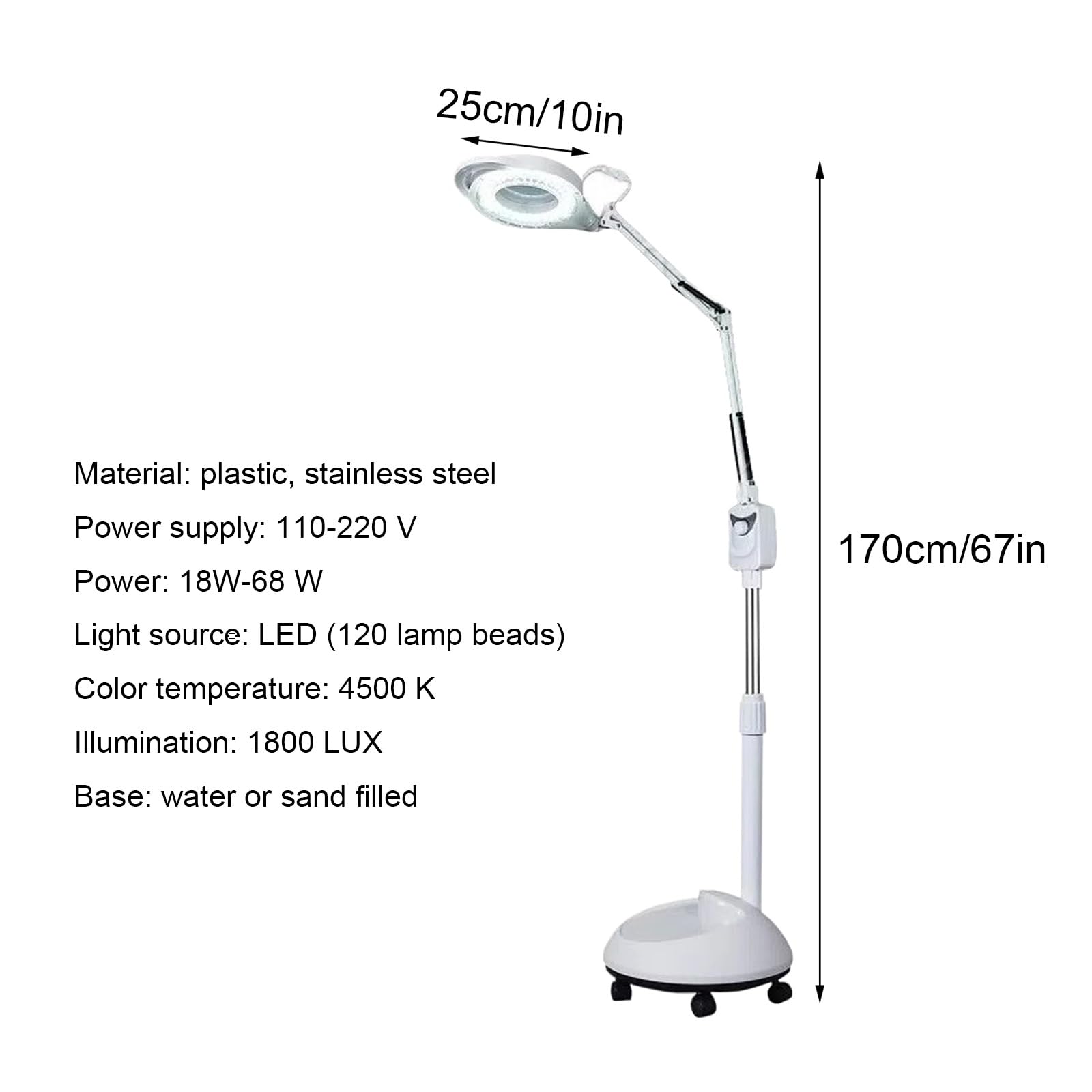 Mobilna Lampa Medyczna LED Bezcieniowa Lampa do Badań Medycznych, Regulowana Wysokość i Jasność, Funkcja Powiększenia 8X, do Szpitali, Oddziałów Dermatologicznych, Salonów Kosmetycznych Itp
