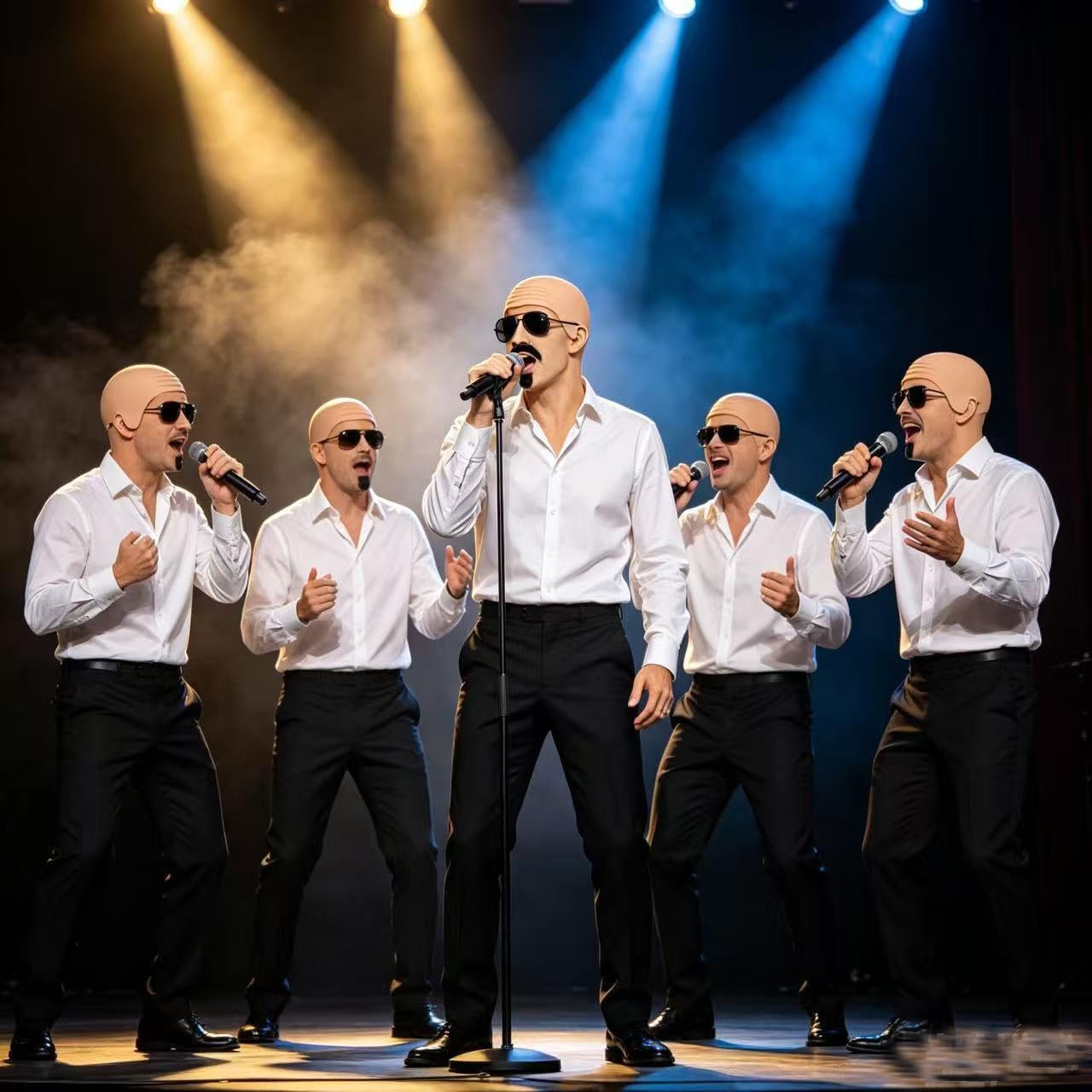 8 PCS Bald Cap Costume Set with Glasses Fake Beard Hair Cap Suitable for Women Men Halloween Cosplay Makeup Dance Dress Up Accessories