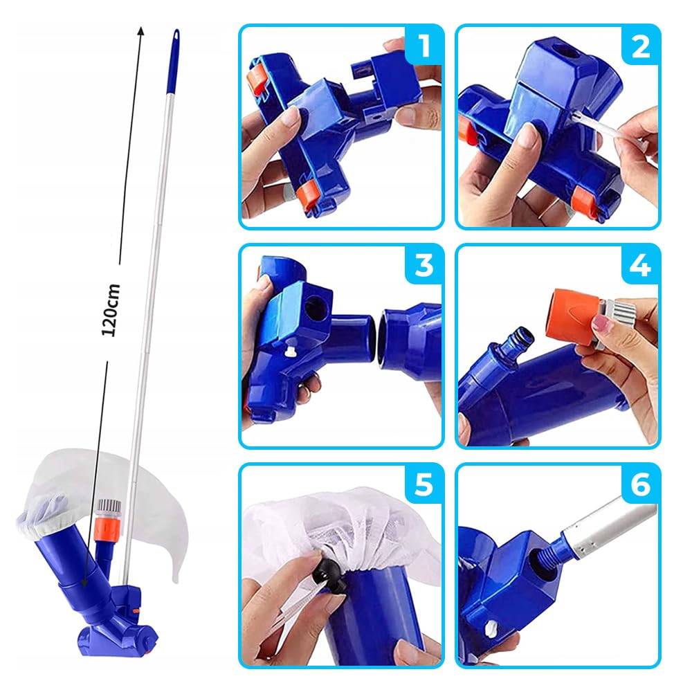 Sillar Kit de Nettoyage pour Piscine, Aspirateur de Fond de Piscine + épuisette à Feuilles avec Manche Télescopique | Kit pour Piscine, Jacuzzi, Spa
