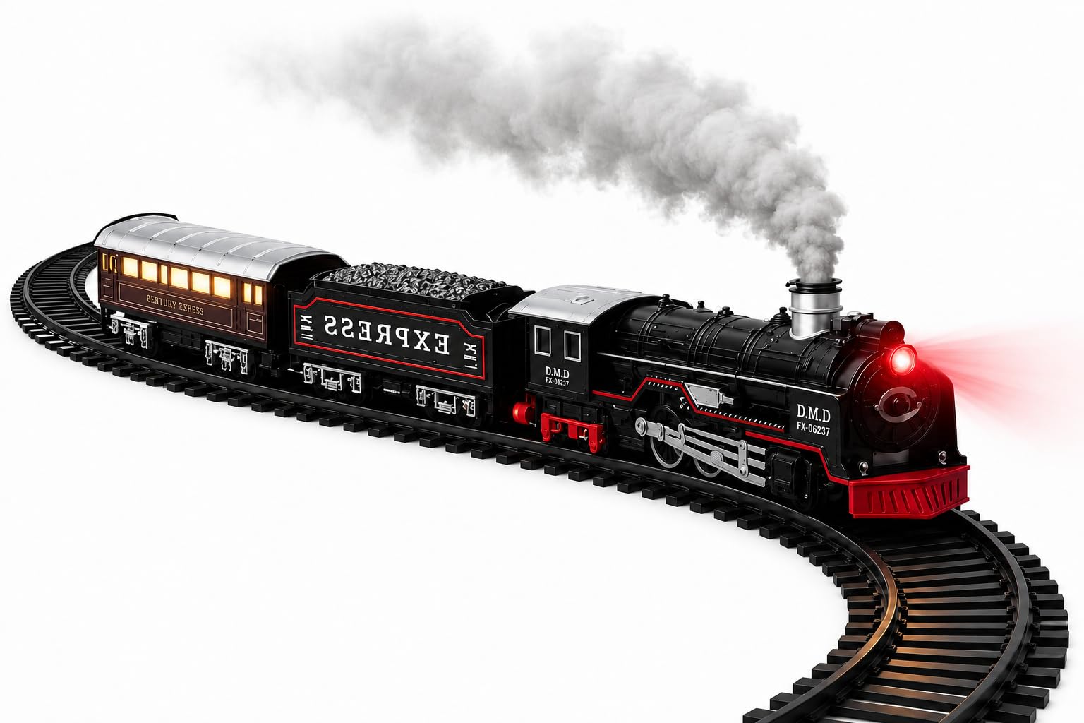 Rechargeable Vintage Black Rail King Train Set for Kids | Real Smoke, Light & Sound | 16-Piece Express Toy Train with Track | Birthday Gift for Girls & Boys (3+ Years)-image-9
