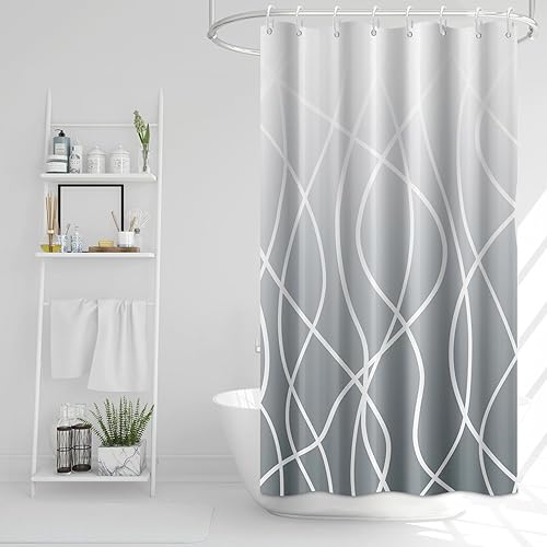 Miniatura 111 de Cortina de ducha pequeña a rayas gris claro degradado para baño, 36 x 72 pulgadas, juego de cortina de ducha geométrica para cabina de RV con Gris