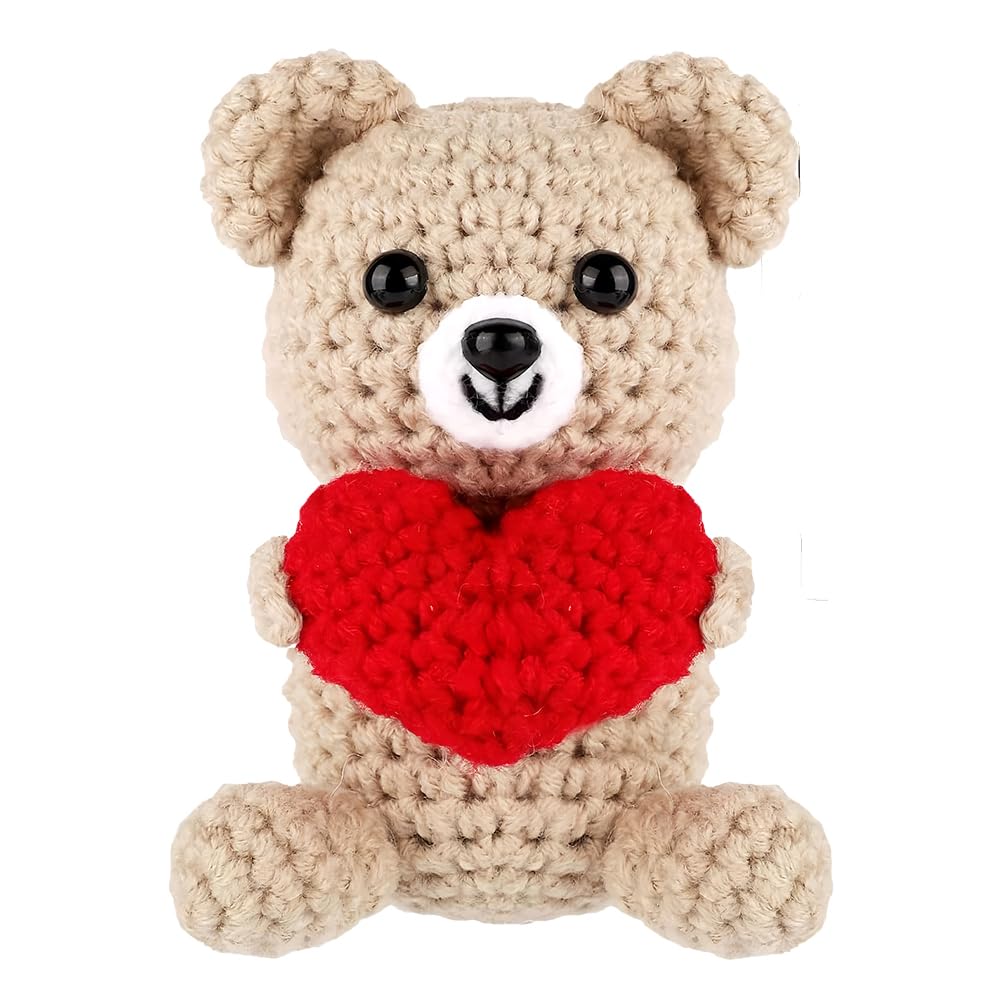 Positive Bear with Heart, Positive Crochet Animals, Teddy Bear Gifts , Pocket Hug Gift for Her, I Love You Teddy, Good Luck Presents for Woman Wife Girlfriend Birthday Anniversary Graduation