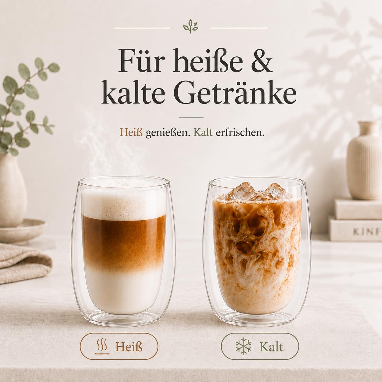 LAPRESO® Latte Macchiato Gläser doppelwandig 6er Set 350ml - Doppelwandige Gläser modernes Design Cappuccino Tassen Teegläser aus Borosilikatglas