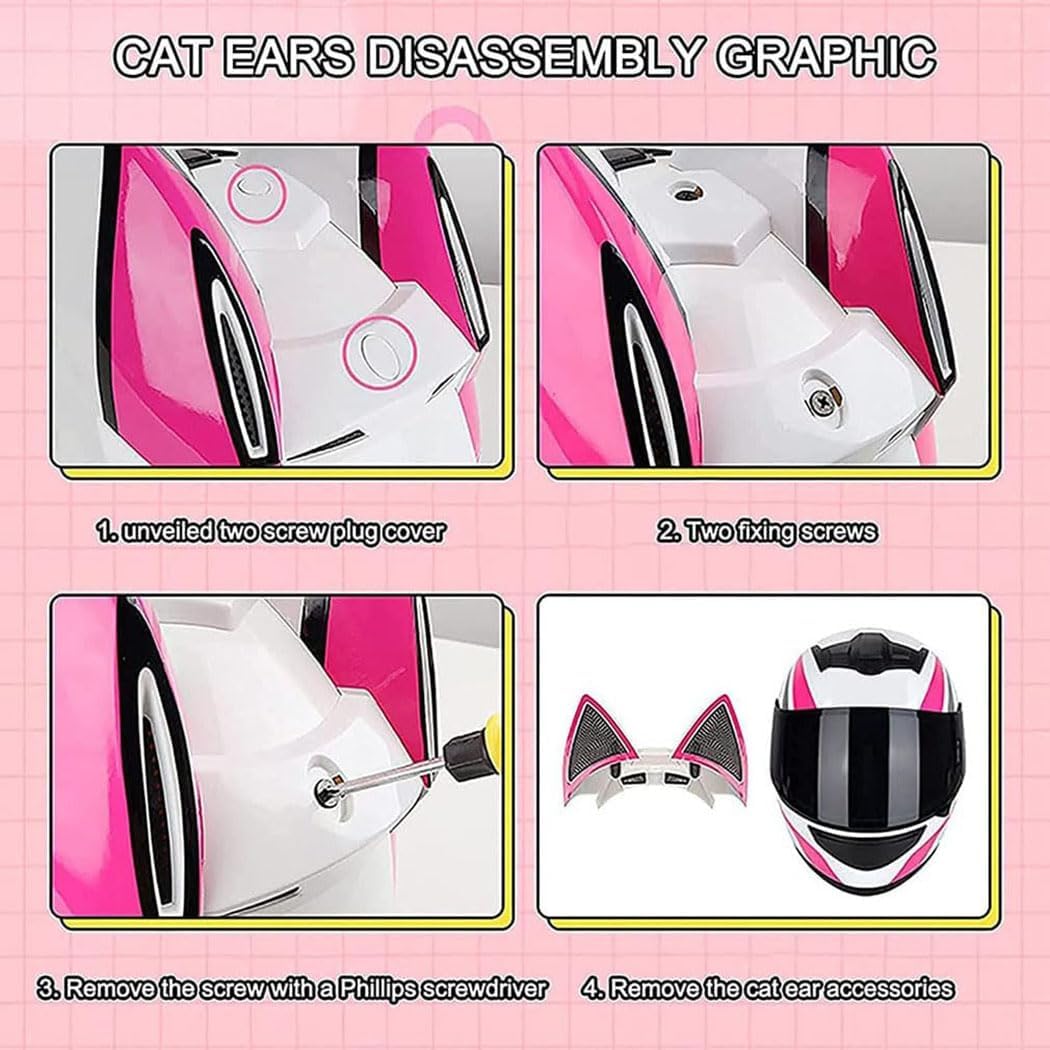 Cute Street Cat Ears Bluetooth Motorcycle Helmet, Full Face Cool Girl Scooter Flip up Visors Motorbike Helmet, Men Adults Helmets for Moped Cruiser Jet Chopper, DOT Certified, Four Season, S-XL