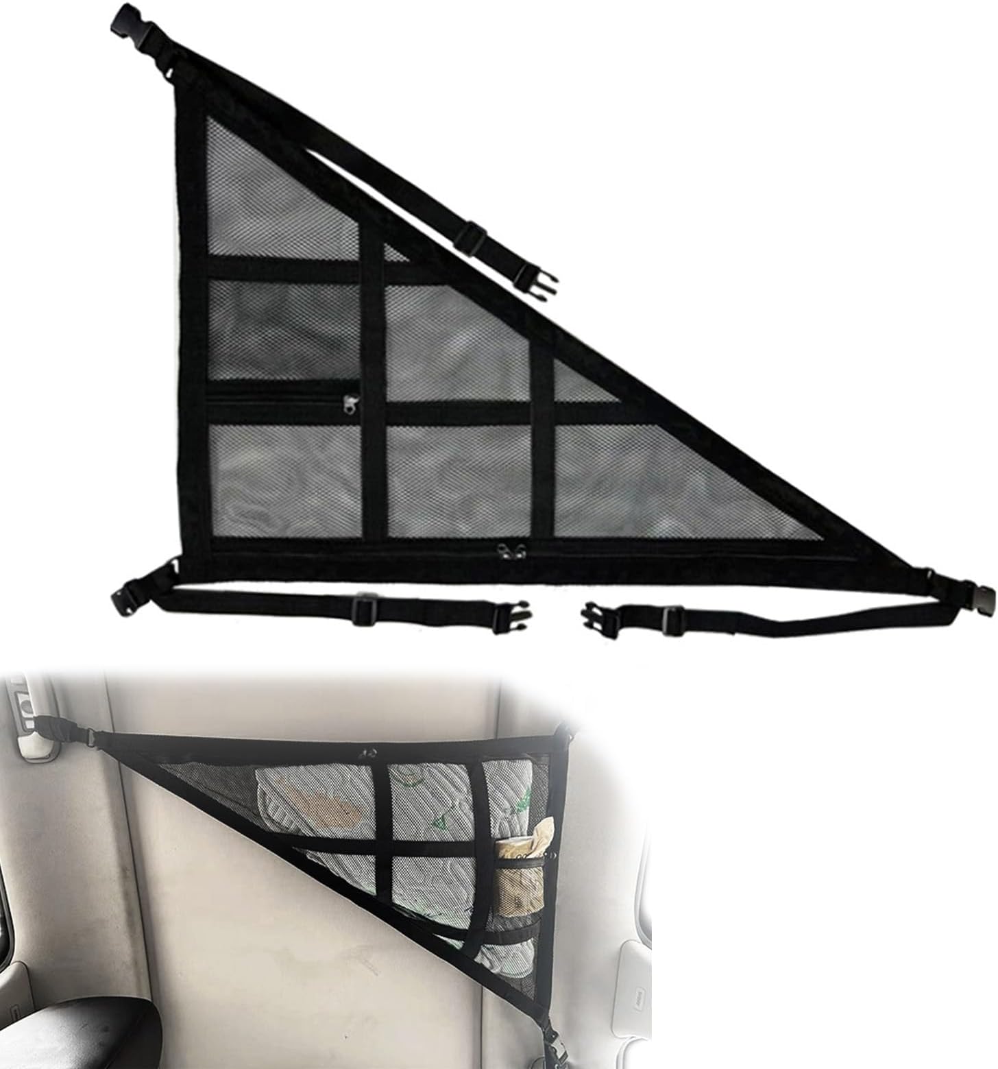 Car Ceiling Cargo Net for VinFast VF6 VF8 VF9 VF7 VF5, Upgraded Triangle Double Layer Mesh Auto Roof Storage Organizer, for Cars SUVs Trucks Long Road Trip Camping,A Black