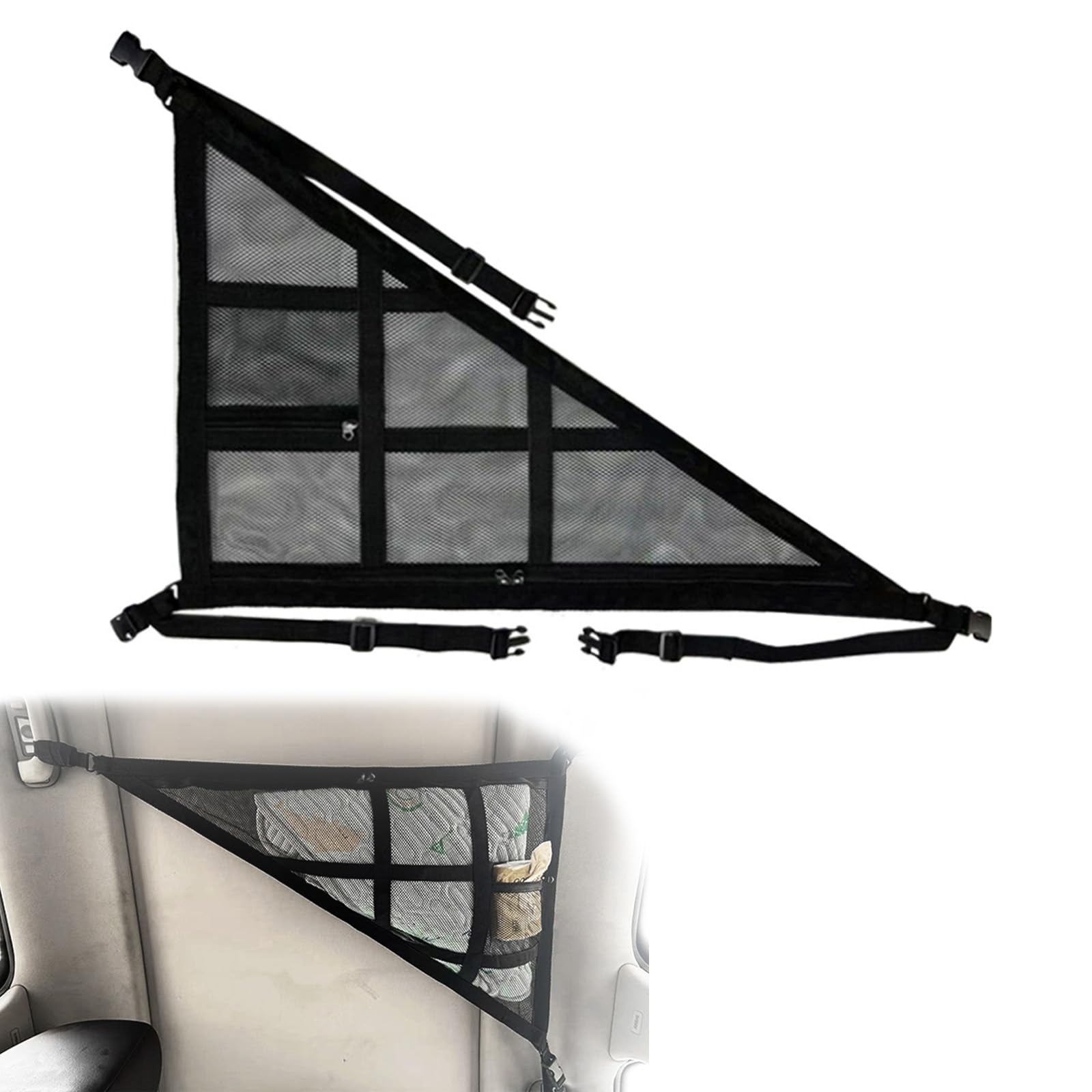 Car Ceiling Cargo Net for Mitsubishi Pajero Sport Montero Sport Outlander, Upgraded Triangle Double Layer Mesh Auto Roof Storage Organizer, for Cars SUVs Trucks Long Road Trip Camping