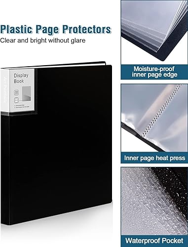 Miniatura 10 de Carpeta con fundas de plástico, paquete de 4 carpetas de 9 x 12 pulgadas, color negro, para libros de exhibición, 30 bolsillos, capacidad para 60