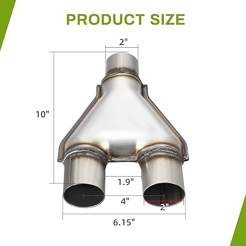 Miniatura 2 de AUTOSAVER88 Tubo en Y de escape de acero inoxidable de 2 pulgadas, conector adaptador de escape simple de 2" a dual de 2", longitud total de 10",